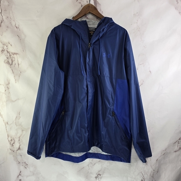 Under Armour Rain Jacket Men XL Blue Cloud Strike Storm Seam Gore Waterproof - Picture 1 of 14